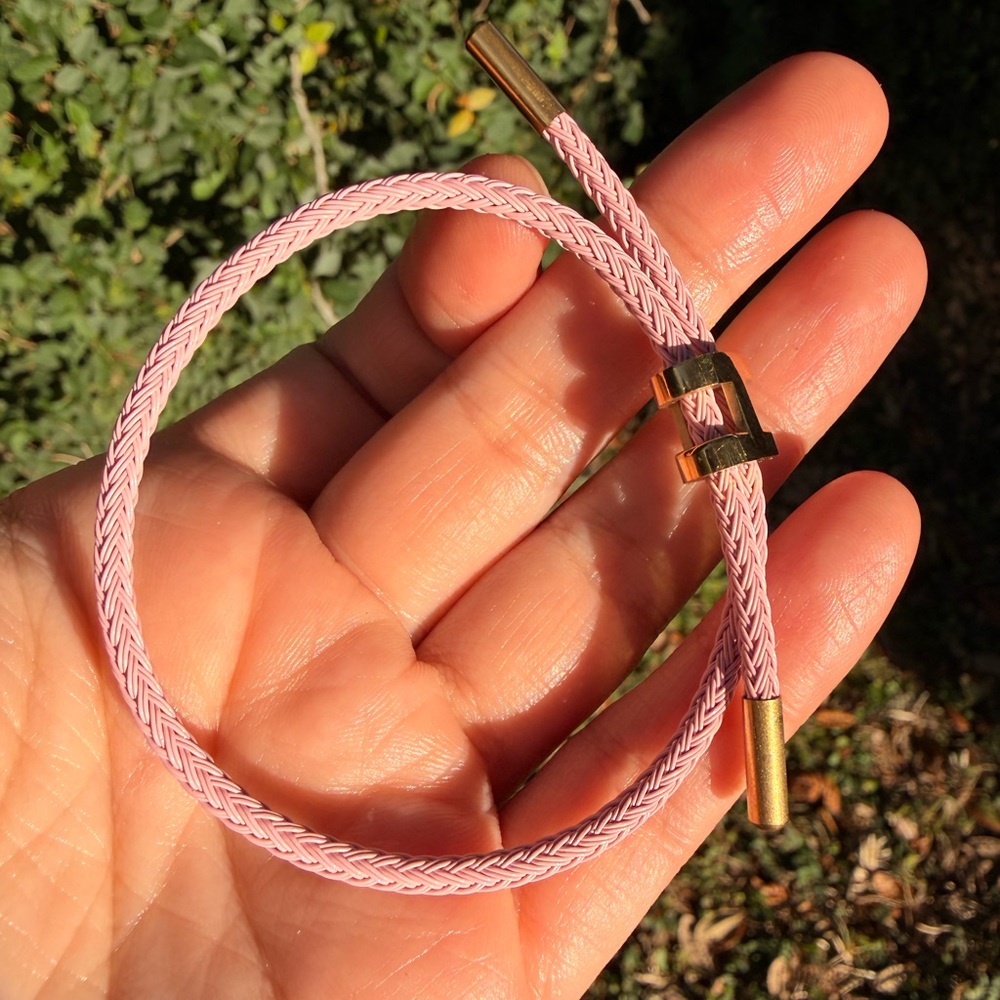 Hermes pink Braided Cord Bracelet with Gold Accents - Picture 2 of 2